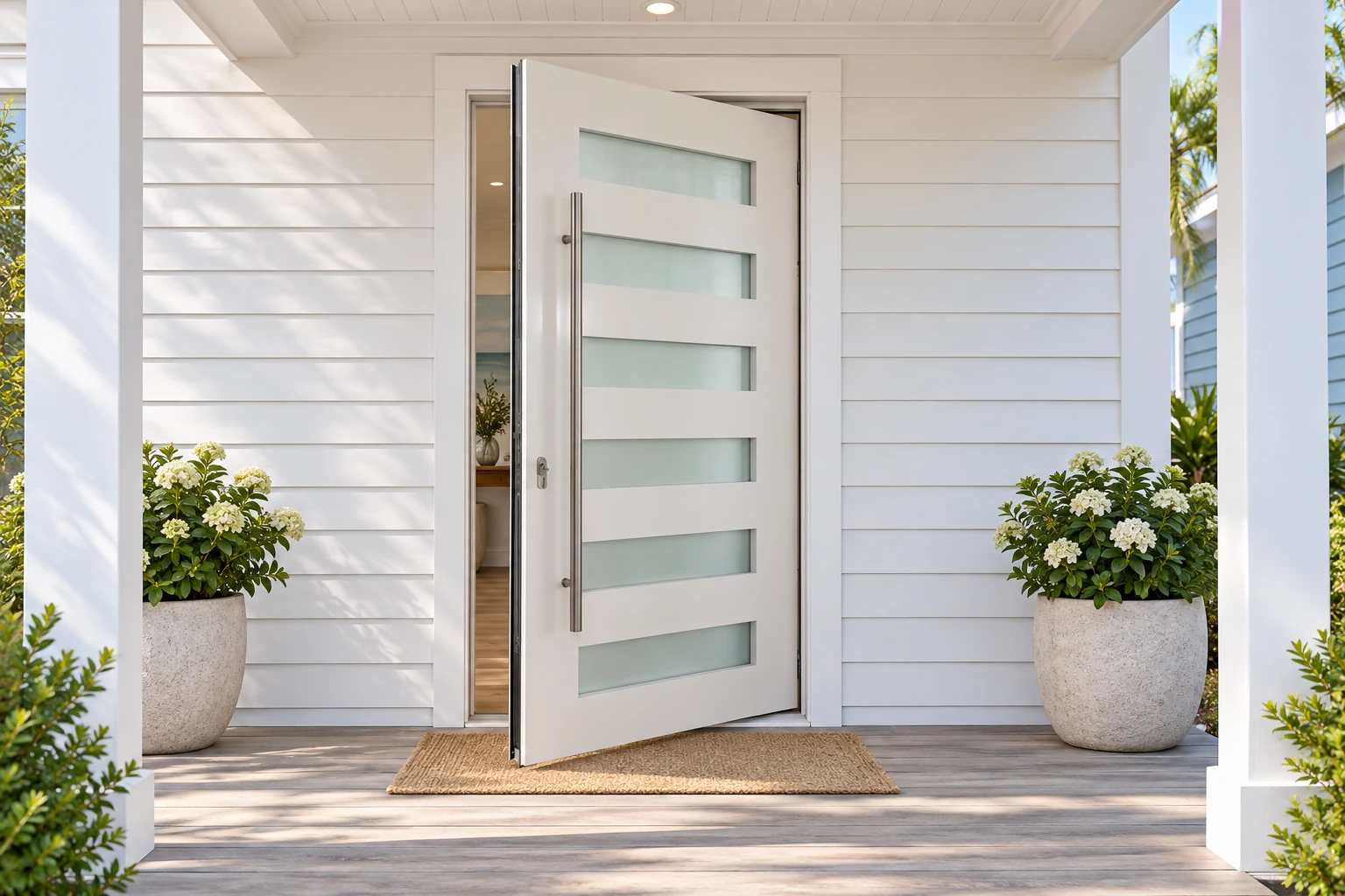 White + privacy glass door in an AI architectural setting