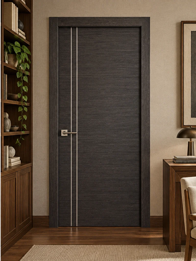 Charcoal twin inlay interior door in an illustrative room setting