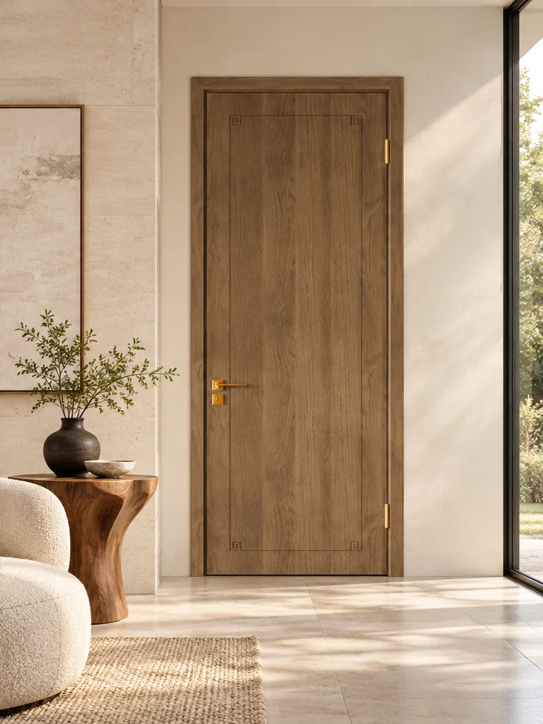 Warm grain interior door in an illustrative room setting