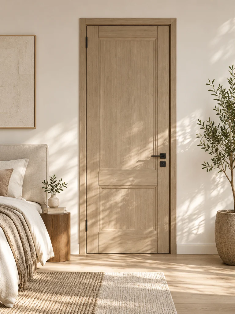 Oak contour interior door in an illustrative room setting
