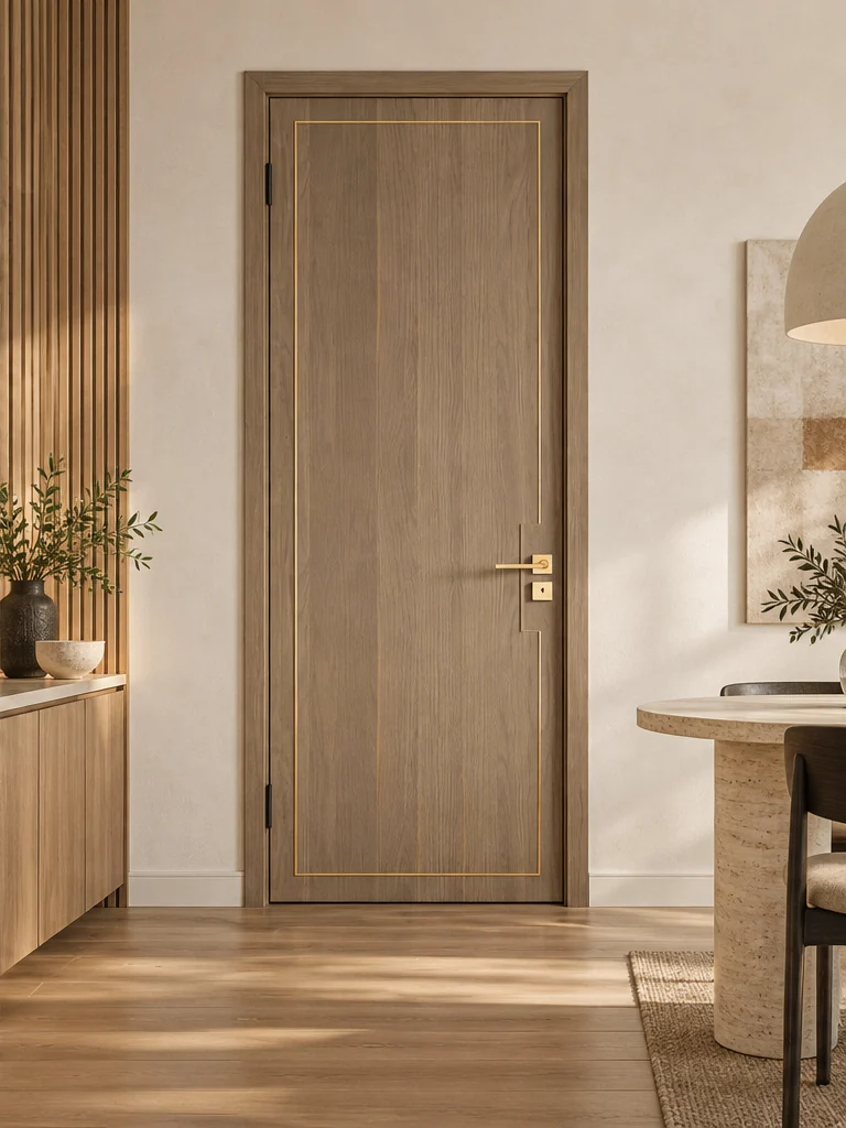 Oak & brass interior door in an illustrative room setting