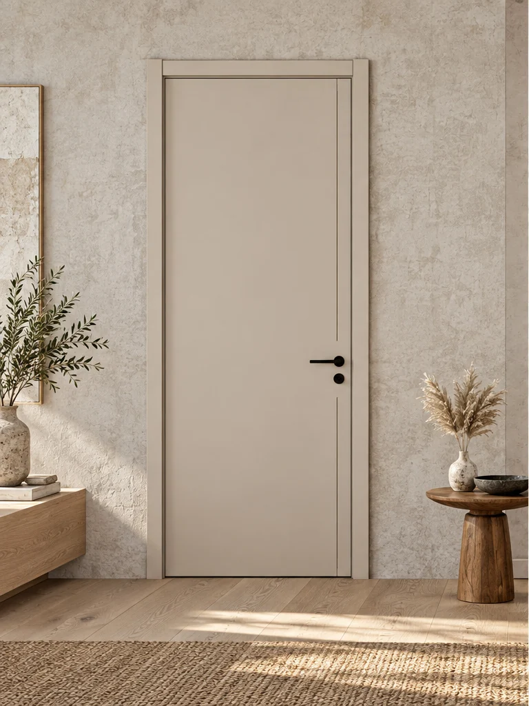 Taupe line interior door in an illustrative room setting