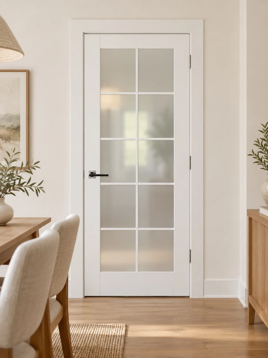 White French glass interior door in an illustrative room setting